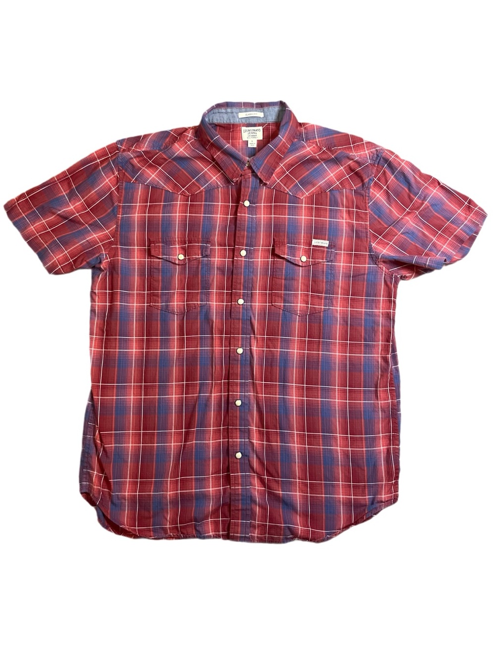 Lucky Brand Western Short-Sleeve Button-Down Shirt size L Pearl Snaps EUC B1-38‎